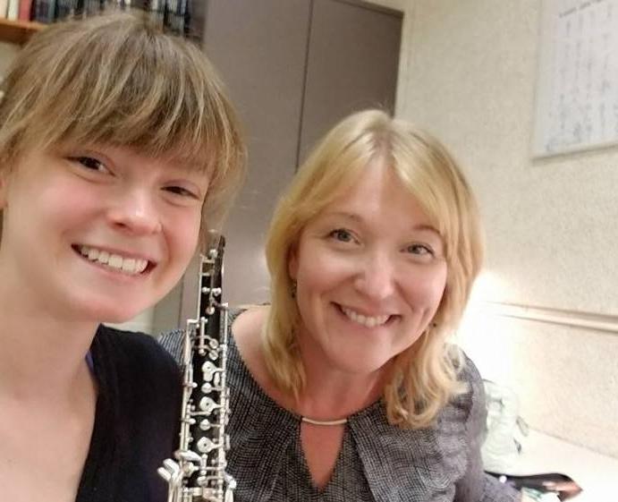 Dr. Vavrikova and Lauren Glomb in the GVSU Reed Making Room